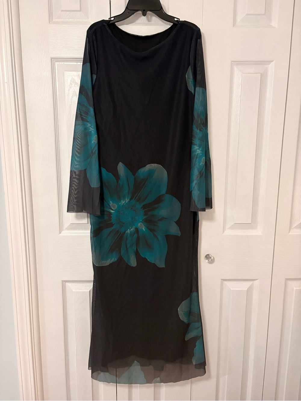 SHEIN Black Maxi Dress with Teal Floral Print